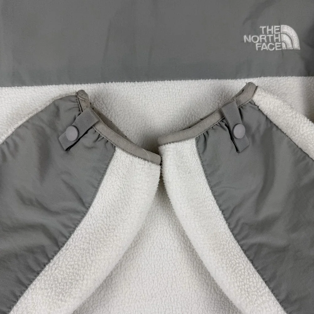 The North Face Denali Jacket Women Small‎ White Gray Polartec Fleece Full Zip